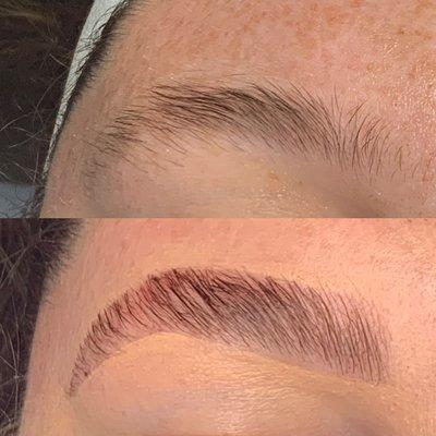 Before and after Brow lamination, wax and tint