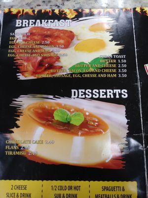 menu 2 - breakfast, desserts