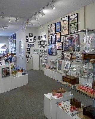 The gallery features local artists. There are many art mediums to enjoy.