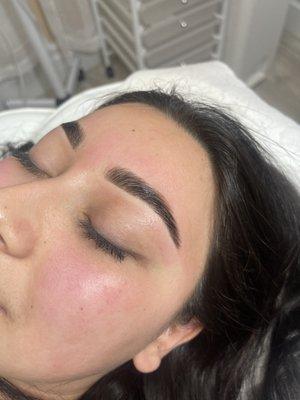 Brow lamination with wax and tint