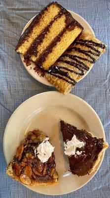 Sunday Brunch Buffet Desserts. ( Chocolate cake, Lemon Pie, Chocolate Almond Pie, Chocolate Pie )