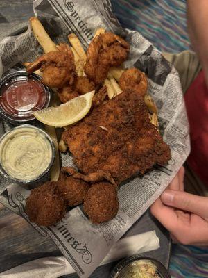 Fried mahi and hush puppies