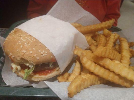 Leave it to my mommy to order a cheeseburger and fries at the Mexican restaurant. She said it was really good though.