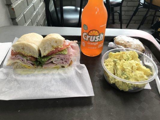 The Farmington Sub, Potato Salad, Orange Crush, and a Homemade Chocolate Chip Cookie.  All for under $10.