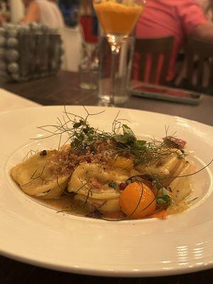 The summer ricotta ravioli with basil and fresh tomatoes. An absolute highlight