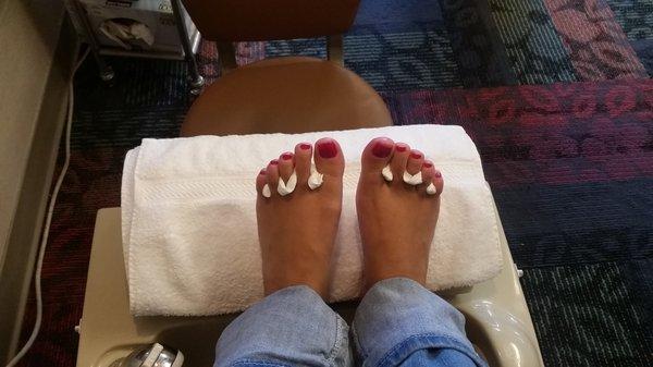 Summer is over but I still need my fuchsia nail color...  Hot stone foot massage was awesome!!!!