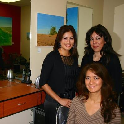 Owner Luz Gomez, seated, and stylists Lucero Gomez and Farideh Biasha