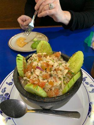 Traditional medium ceviche 16$ enough for two peeps.