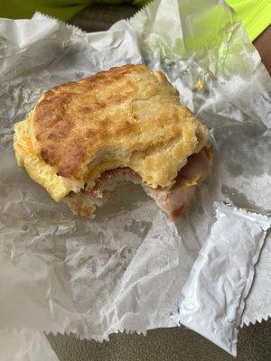 Country, ham, egg, and cheese biscuit