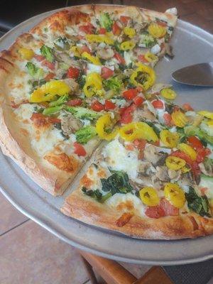 Fresh garden white pizza with banana peppers added. SO good!!