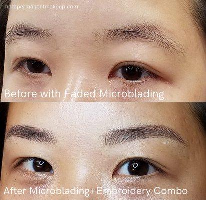 Microblading + Embroidery Combo Brows (With Preexisting Tattoo)