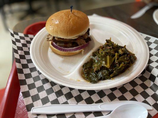 Brisket sandwich with collard greens