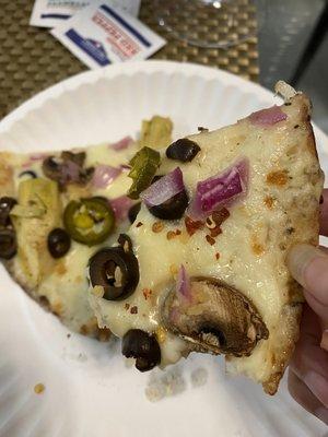 Cauliflower crust white sauce veggie make your own pizza, yummy!