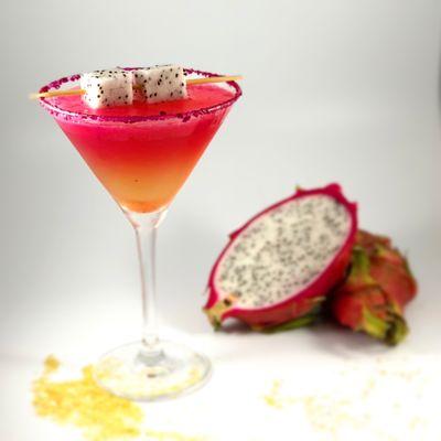 Dragon Fruit Margarita with Passion Fruit flakes