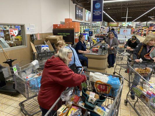 We helped a disabled woman unload and load her cart while the cashier harassed us for the cart and another employee stood by - did nothing.