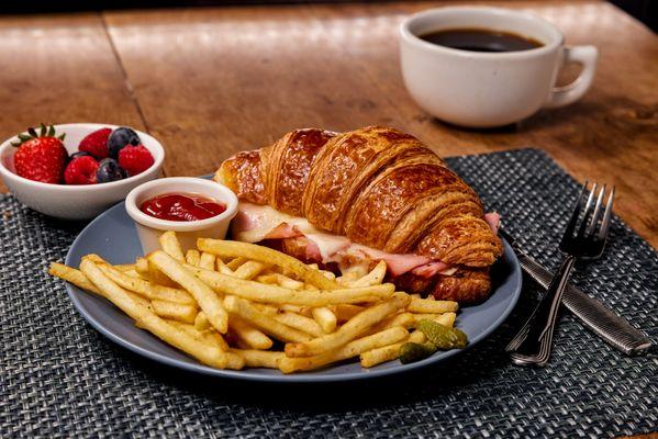 Hand and Cheese Croissant and Fries