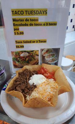 Taco Salad or 3 Tacos only $5.99 on Tuesdays