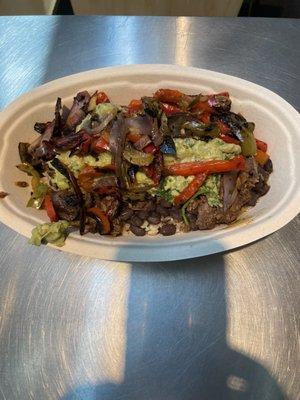 Barbacoa veggie guacamole rice bowl