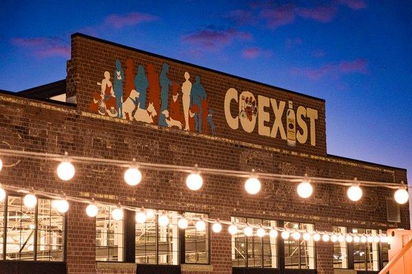 CoExist mural at night