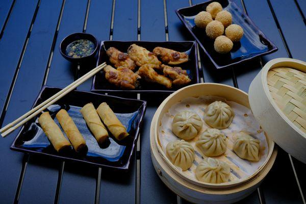 Soup Dumplings, Chicken Wings, Spring Rolls, Sesame Balls