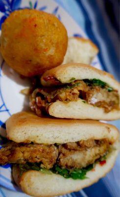 Fish sandwich and cassava ball