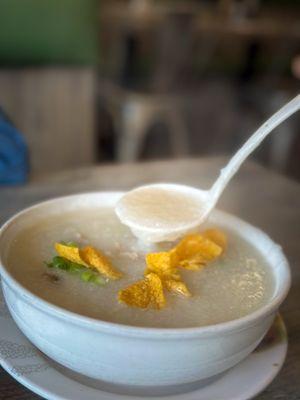 Congee with preserved egg and pork