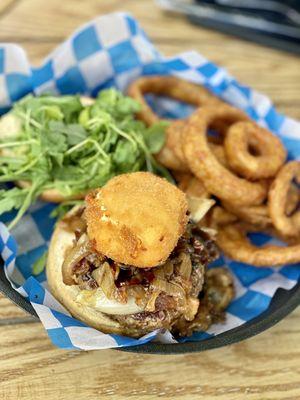 ~Mount Dora Burger~ Goat cheese & Bacon Jam!  Do yourself a favor, GET THE BURGER!!! (Medium of course)