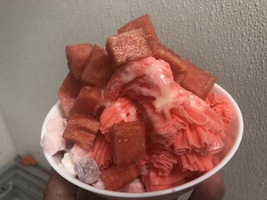 Watermelon shaved snow with fresh watermelon