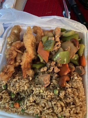 Sweet and Sour Chicken and cashew chicken combo with fried rice