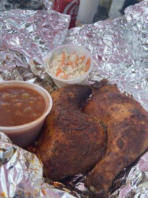 Leg and Thigh Quarter with Coleslaw and beans