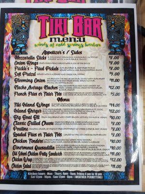 Tiki bar menu