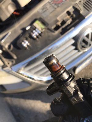 Metallic oil color on camshaft sensor. Due to broken follower on the high pressure injection pump