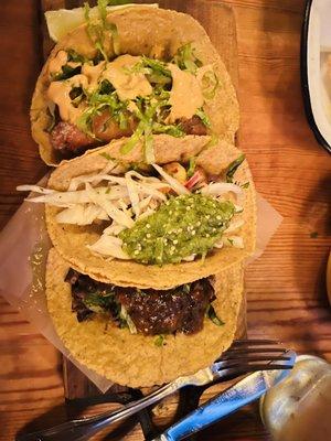 Fish, shrimp and carne asada tacos