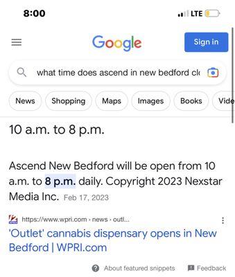 Wrong time on search and no time set on website