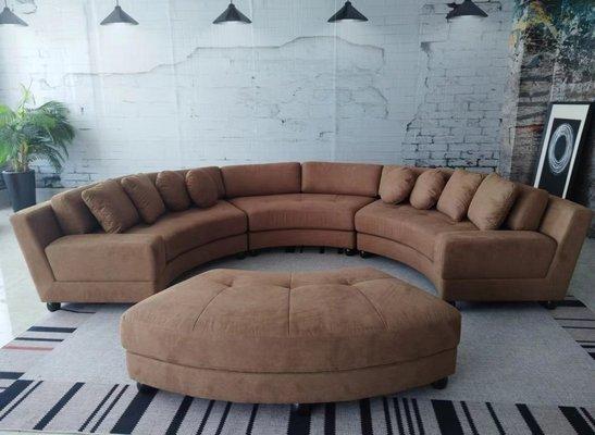 S606M 4pc. 160"W left arm sofa, armless sofa, right arm sofa, and ottoman semi-circular round sofa set in microfiber.