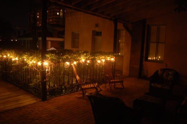 The lovely shared porch off of our room, the Emma! Kelly. So pretty at night