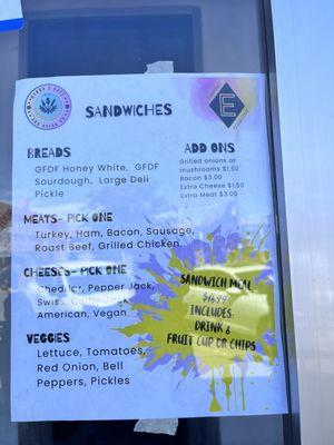 menu (sandwiches)