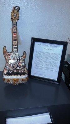 My Beautiful "Eclair", one of a kind custom hand-cut wood guitar made by Marie Currie Creations!!