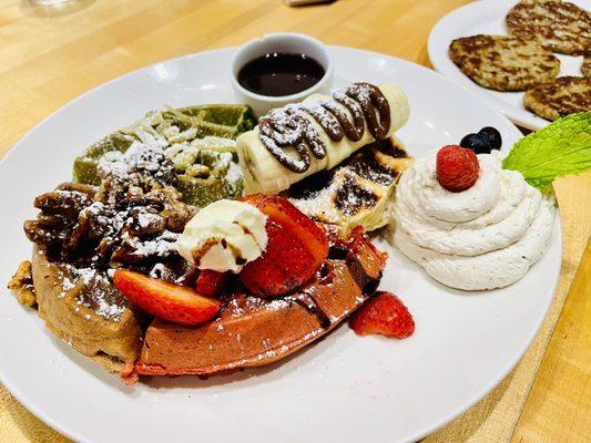 Waffle Flight Breakfast + Turkey Sausage Patties