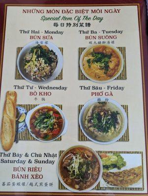 Menu of Daily Special