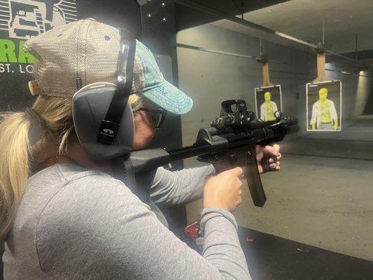 Me shooting an M60 (the instructor said this is the gun used in the Die Hard Bruce Willis movie)! Cool! I loved shooting this one, so fun!