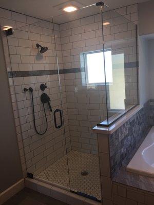 Custom shower with pony wall