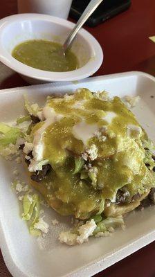 Sope with green salsa