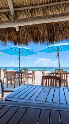 View of the beach from the restaurant.