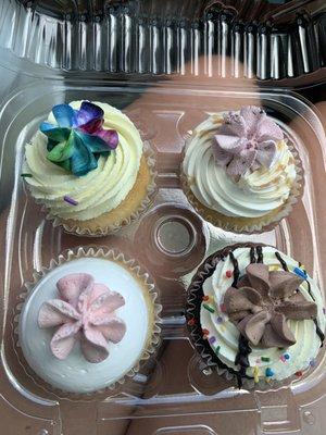 Best cupcakes ever! Top L to R: birthday cake, blueberry pancake Bottom L to R: vanilla raspberry, hot fudge Sunday