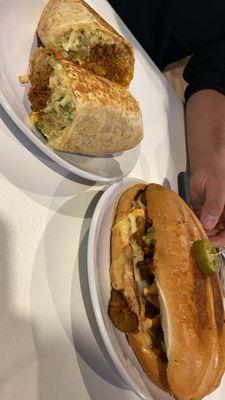 Al Pastor Torta/Chirizo Burrito with Guac and Queso