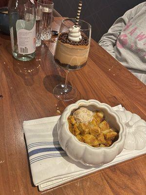 Bread pudding and mocha trifle