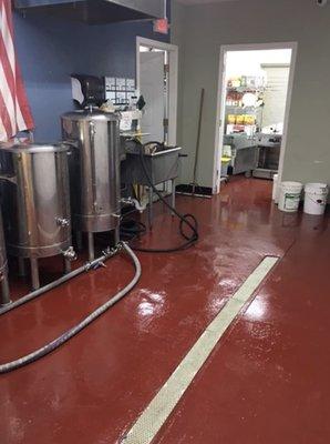 Brewery floor with tile red 3 layer epoxy central system