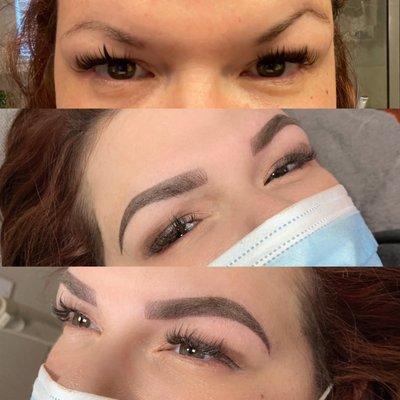 Combination brows - ombre powder + light microblading towards the front to fluff it up