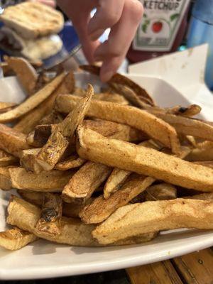 Potato potato potato! These fries are the best of a creamy baked potato with the fried outside... great potato flavor in every bite